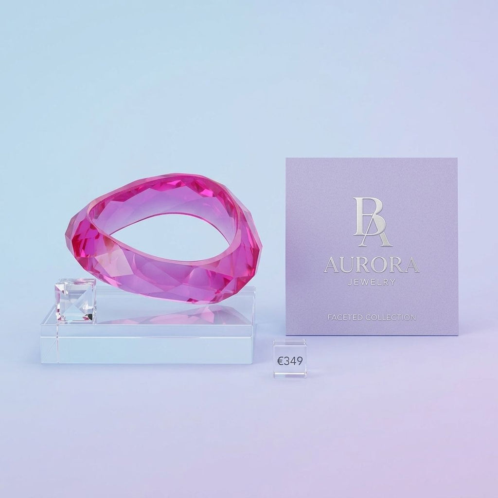 Bangle Transparent Pink Prism Wave Facet Bracelet