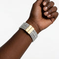Gold 5 Strand Clear Stone Disco Ball Cuff Bracelet