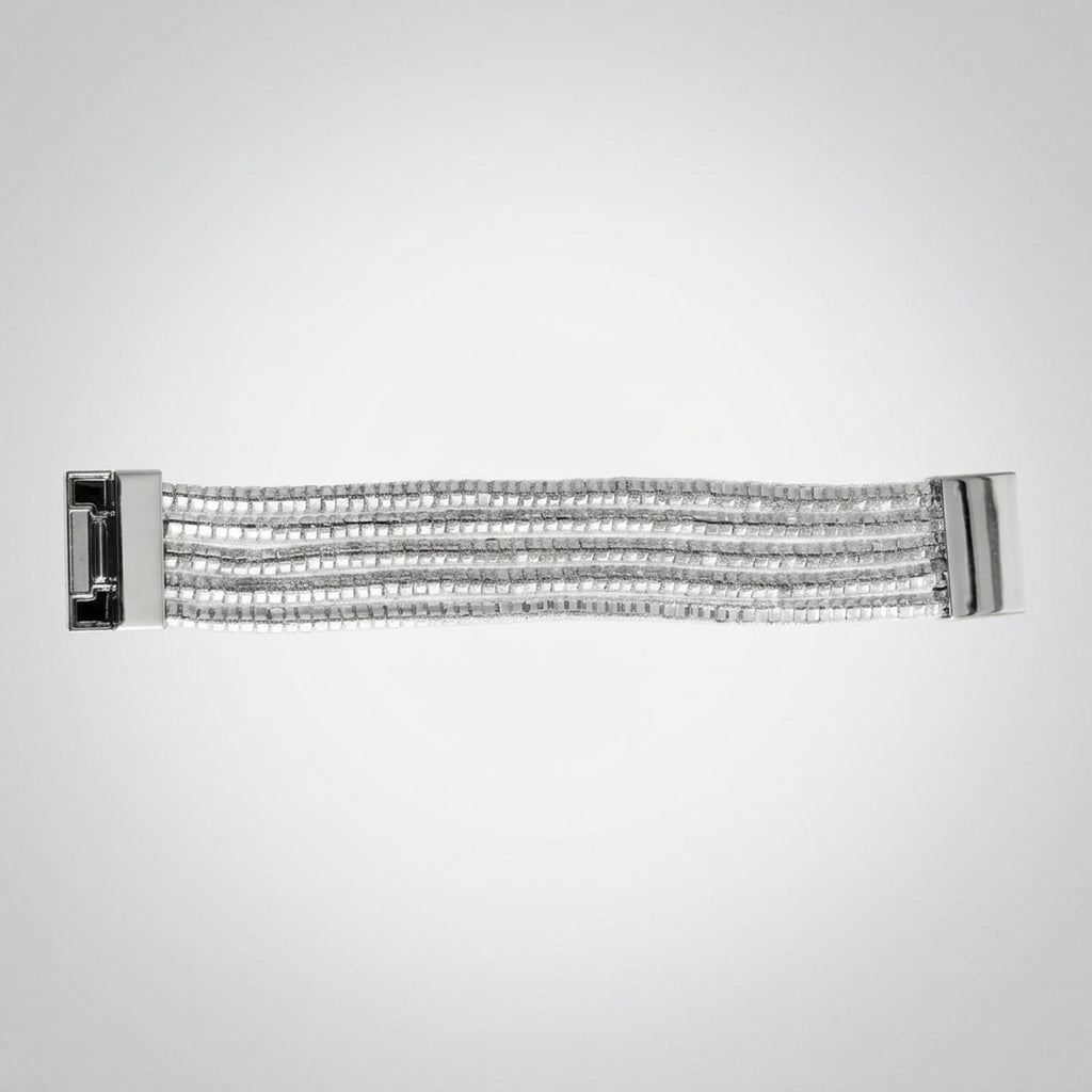 Silver 5 Strand Clear Stone Disco Ball Bracelet