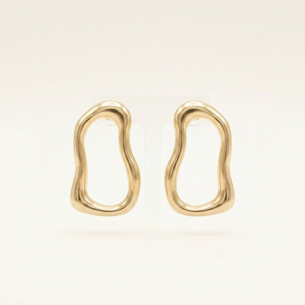 Stud Brushed Matte Gold Wavy Oval Earrings