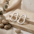 Stud Brushed Matte Silver Wavy Oval Earrings
