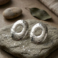 Stud Brushed Silver Hammered Domed Oval Earrings