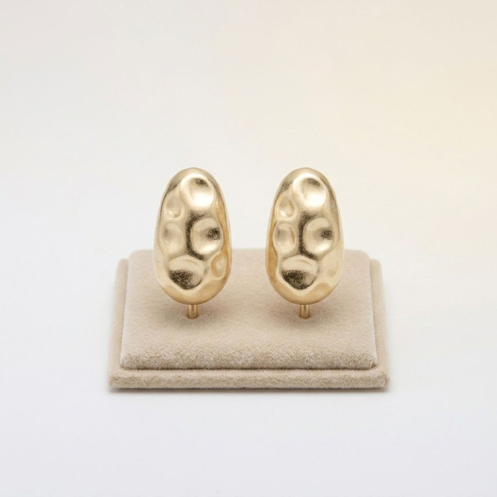 Stud Matte Gold Hammered Dome Teardrop Earrings