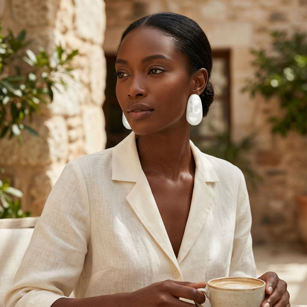 Stud Matte Silver Hammered Dome Teardrop Earrings