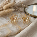 Stud Gold Flower Petal and Flower Outline Earrings