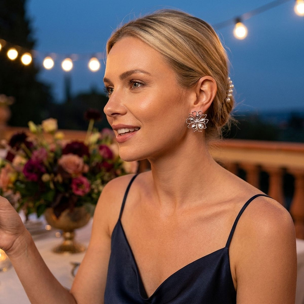 Stud Silver Flower Petal Flower Outline Earrings