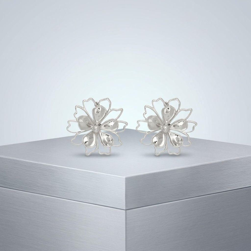 Stud Silver Flower Petal Flower Outline Earrings