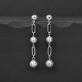 Dangle Silver Linked Mesh Ball Long Drop Earrings