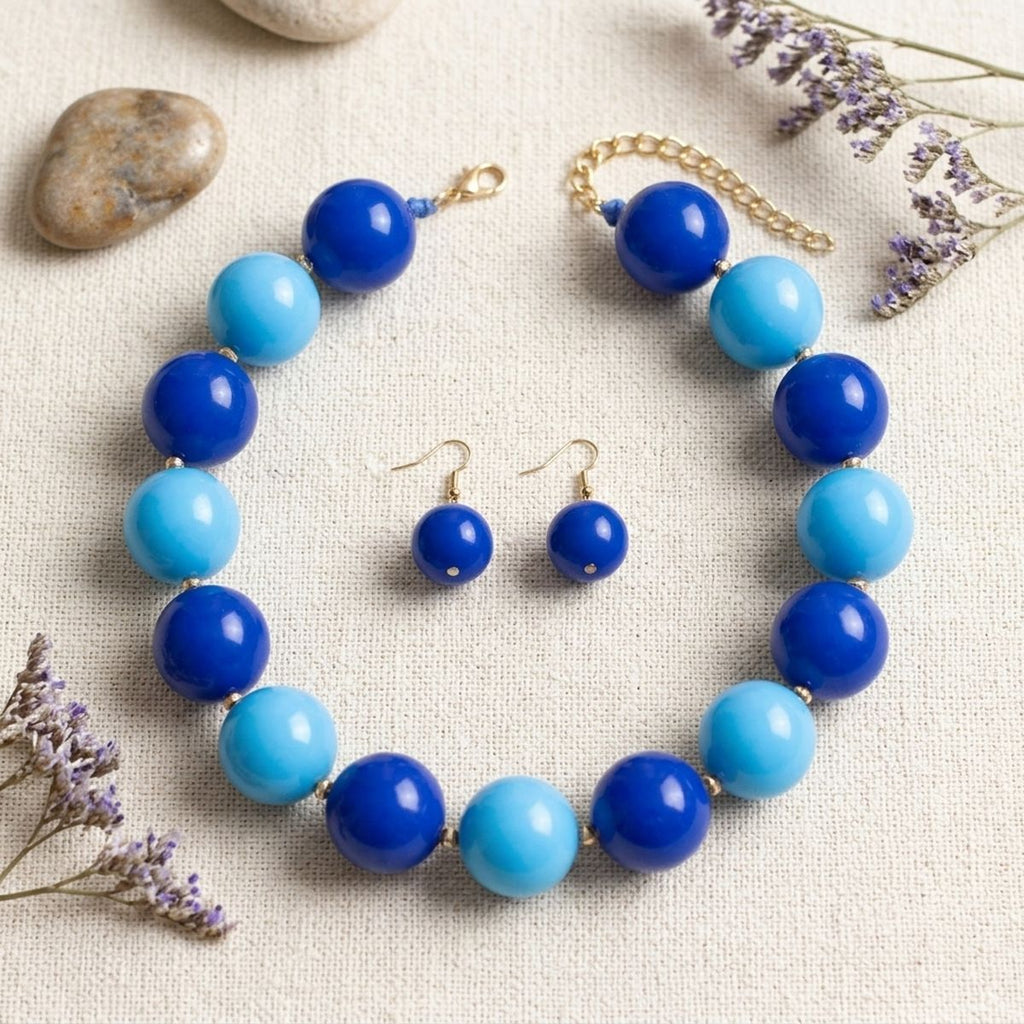 Mod Style Two Tone Blue Chunky Bead Necklace