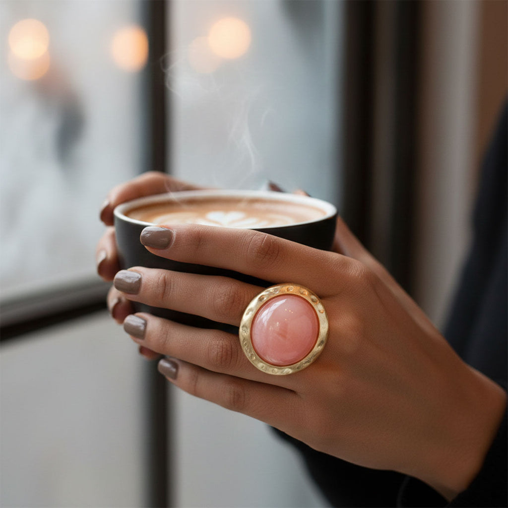 Cocktail Ring Large Pink Resin Vintage Stretch