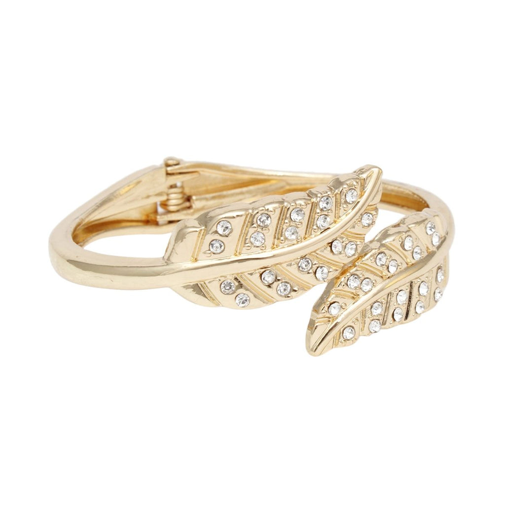 Cuff Polished Gold Rhinestone Wrap Leaf Bracelet