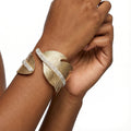 Cuff Gold Leaf Motif Shimmering Stone Bracelet