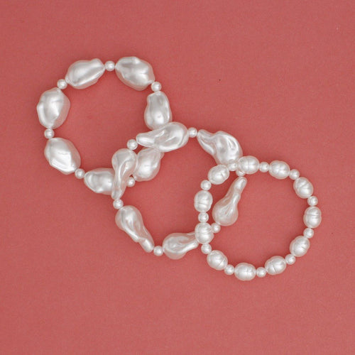 3 Pcs Natural White Faux Pearl Bracelet Set