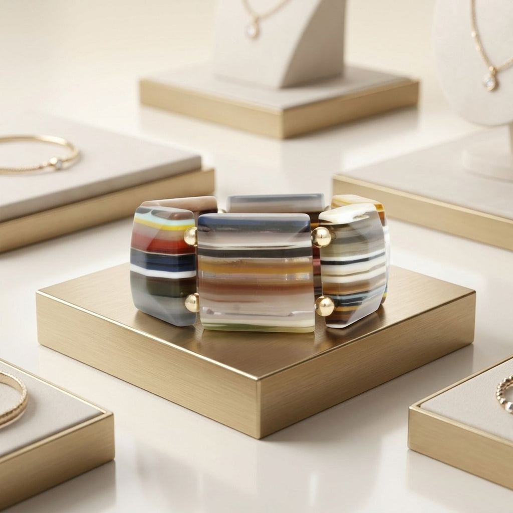 Multi Striped Dimensional Square Stretch Bracelet