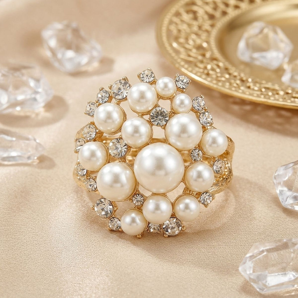 Cuff Cream Pearl and Crystal Ornate Bracelet