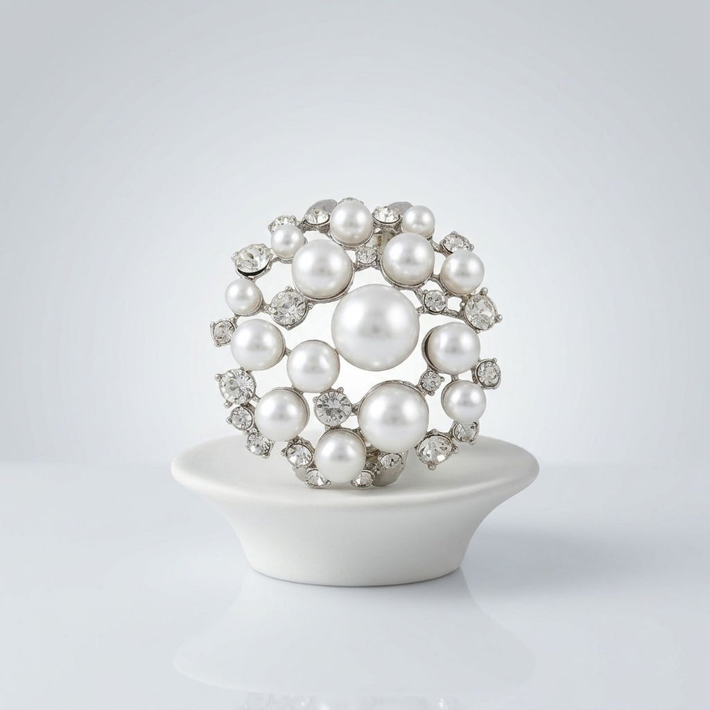 Cuff White Pearl and Crystal Ornate Bracelet