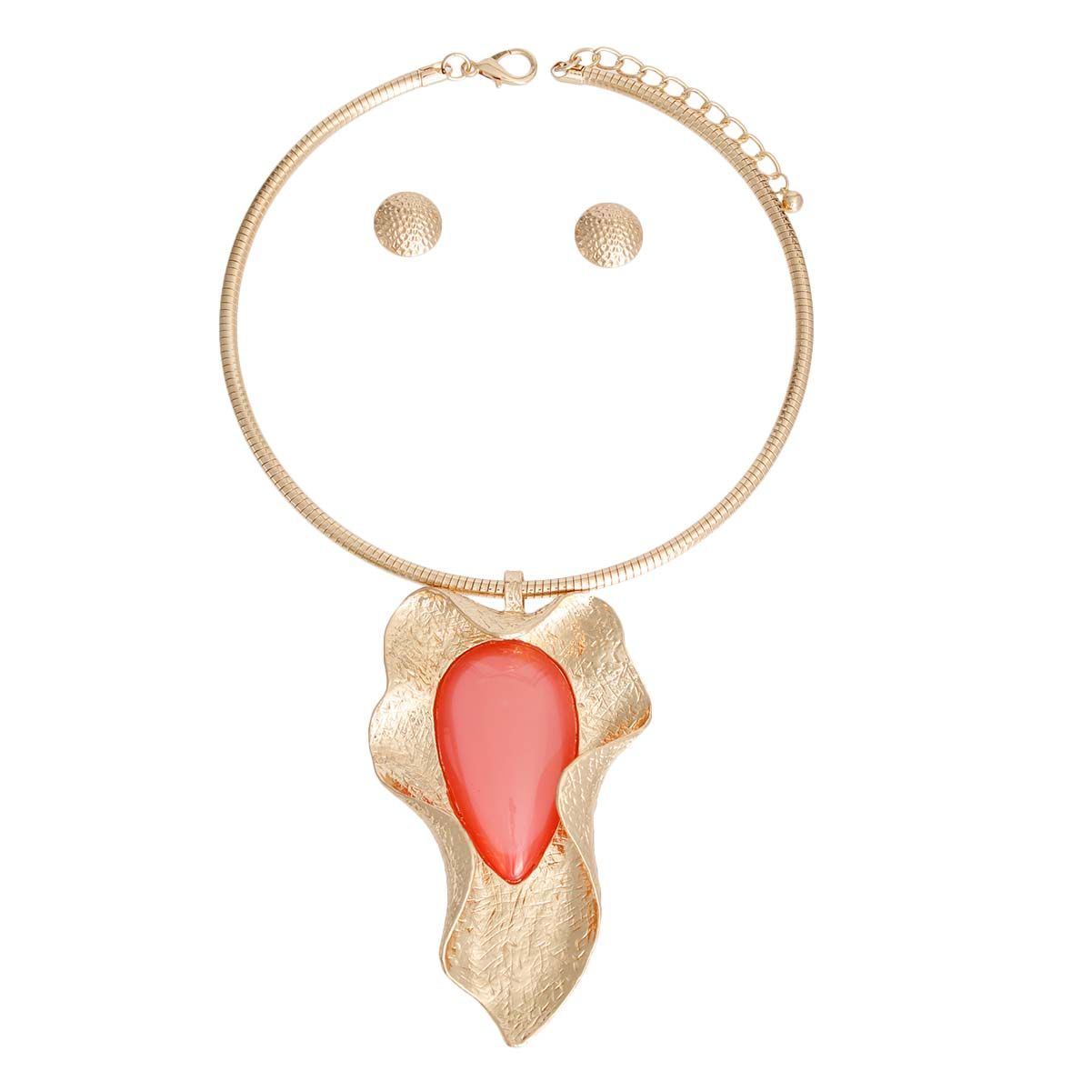 Pendant Curved Leaf Pink Resin Necklace Women