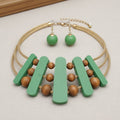 Necklace Green Wood Choker Set for Women