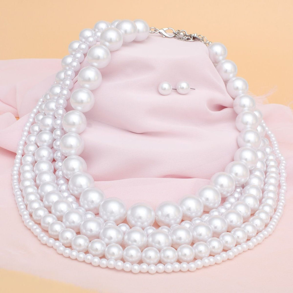 Pearl White 5 Strand Chunky Layered Necklace