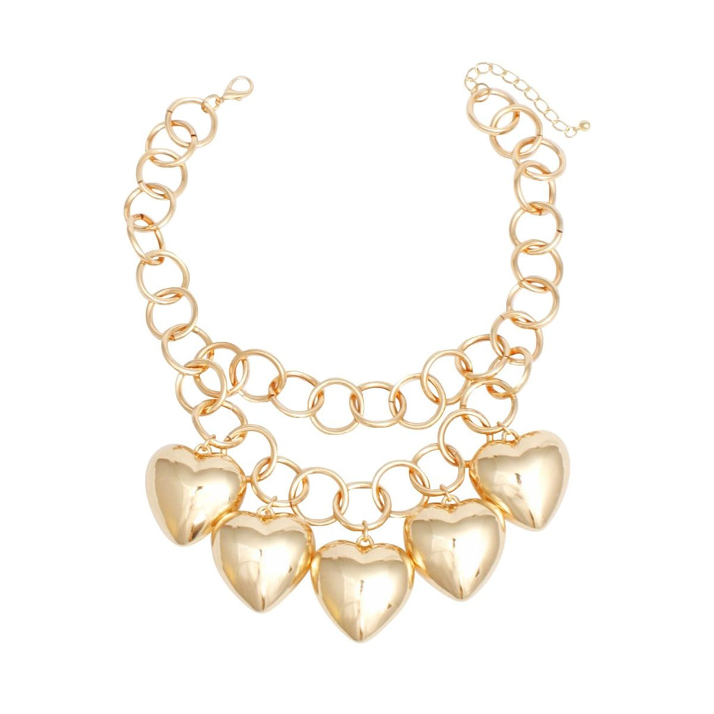 Chain Chunky Polished Gold Puffy Heart Necklace