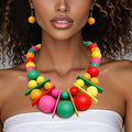 Bib Chunky Rainbow Wood Geometric Bead Necklace