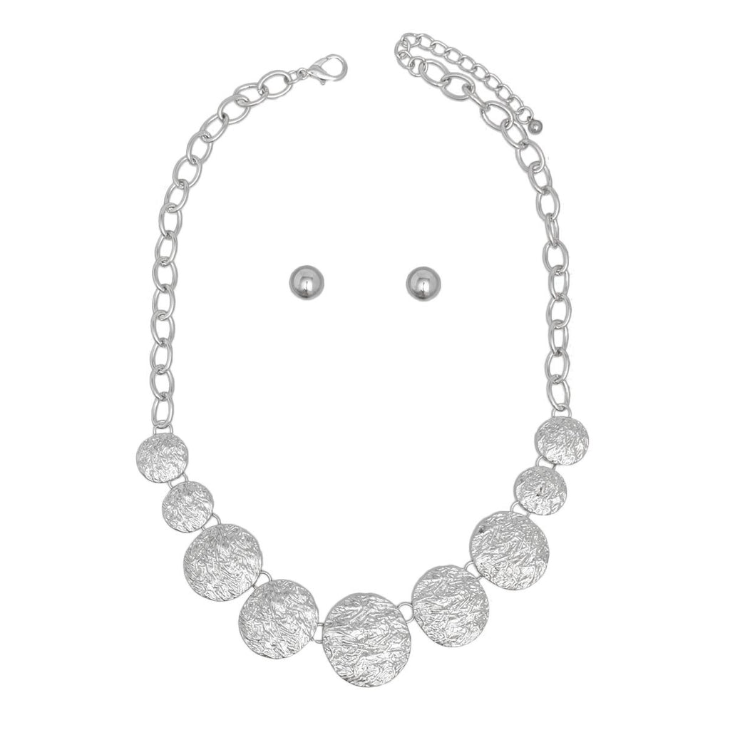 Chain Silver Heavy Duty Crinkle Metal Disc Necklace