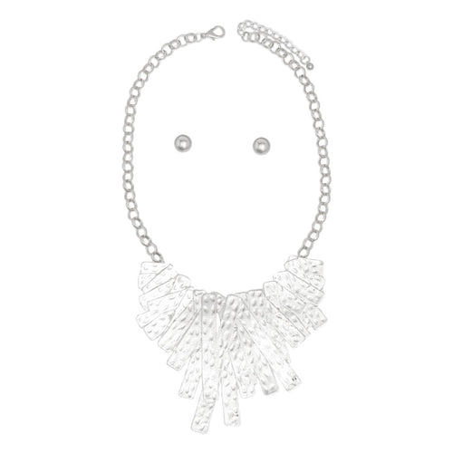 Bib Rigid Silver Oversized Metal Bar Plate Necklace