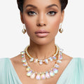 Beaded Clear Iridescent Teardrop Bead Necklace