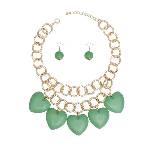 Bib Chunky Green Wooden Heart Bead Necklace