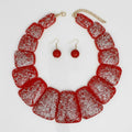 Bib Red Resin and Silver Confetti Large Necklace