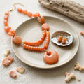 Long Coral Orange Chunky Beaded Pendant Necklace