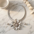 Pendant Silver Dimensional Flower Omega Necklace