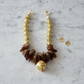 Chunky Stone Disc Gold Ball Bead Toggle Necklace