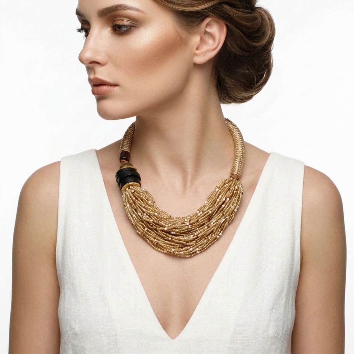 Toggle Twisted Helix Seed Bead Offset Necklace