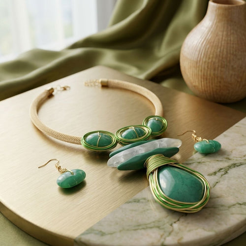 Bold Green Teardrop Pendant Handmade Necklace