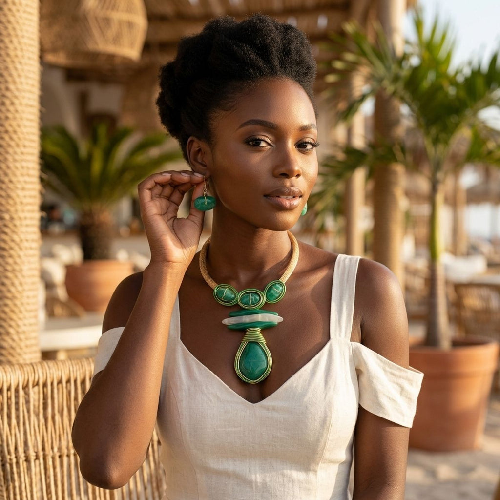 Bold Green Teardrop Pendant Handmade Necklace
