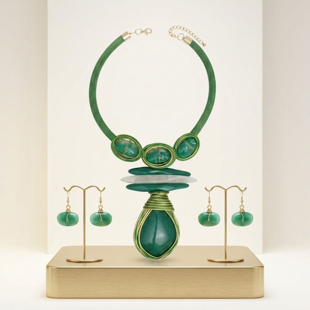 Bold Green Teardrop Pendant Handmade Necklace
