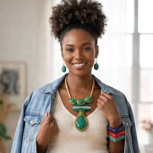 Bold Green Teardrop Pendant Handmade Necklace