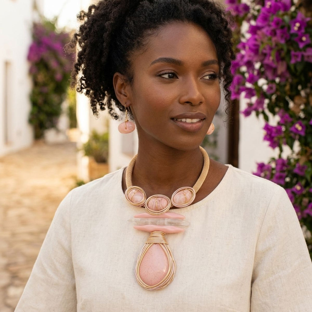 Soft Pink Teardrop Pendant Handmade Necklace