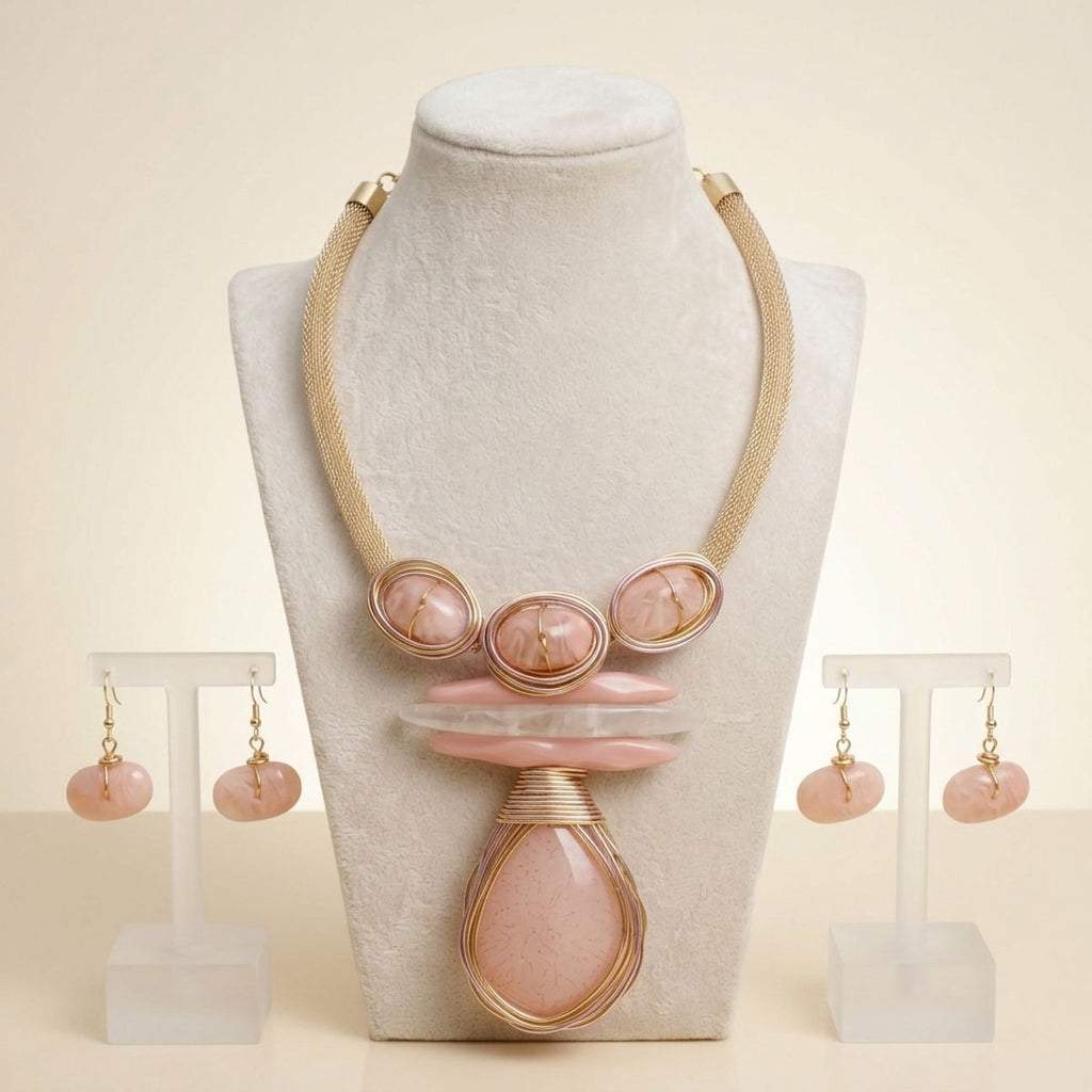 Soft Pink Teardrop Pendant Handmade Necklace