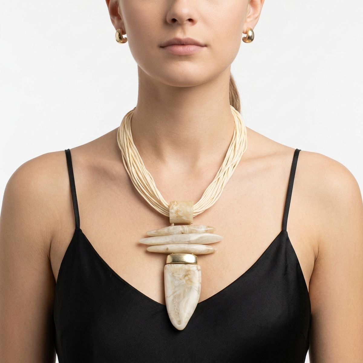 Ivory Marbled Horn Pendant Multi Cord Necklace