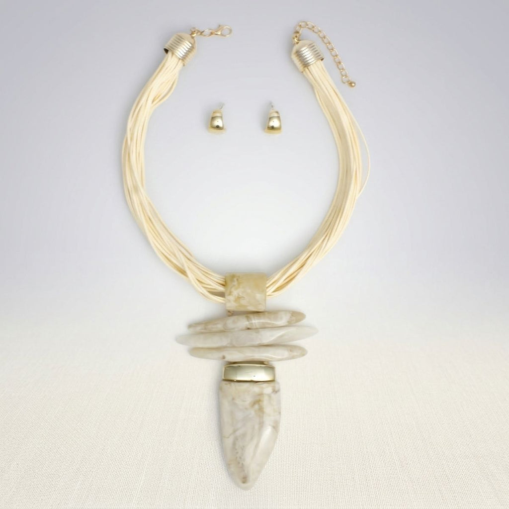 Ivory Marbled Horn Pendant Multi Cord Necklace