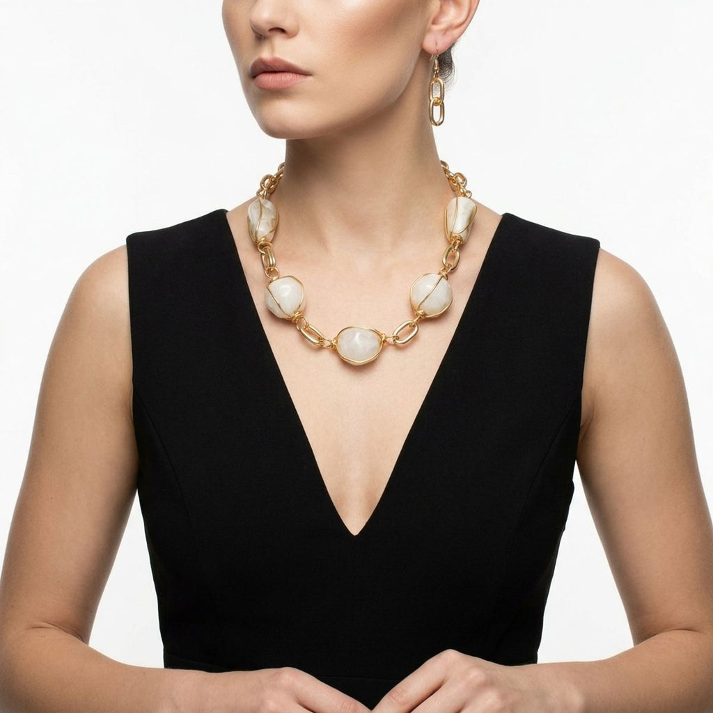 Creamy Ivory Caged Bead Chunky Handmade Necklace