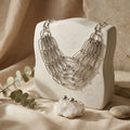 6 Row Silver Long Oval Link Layered Chain Necklace