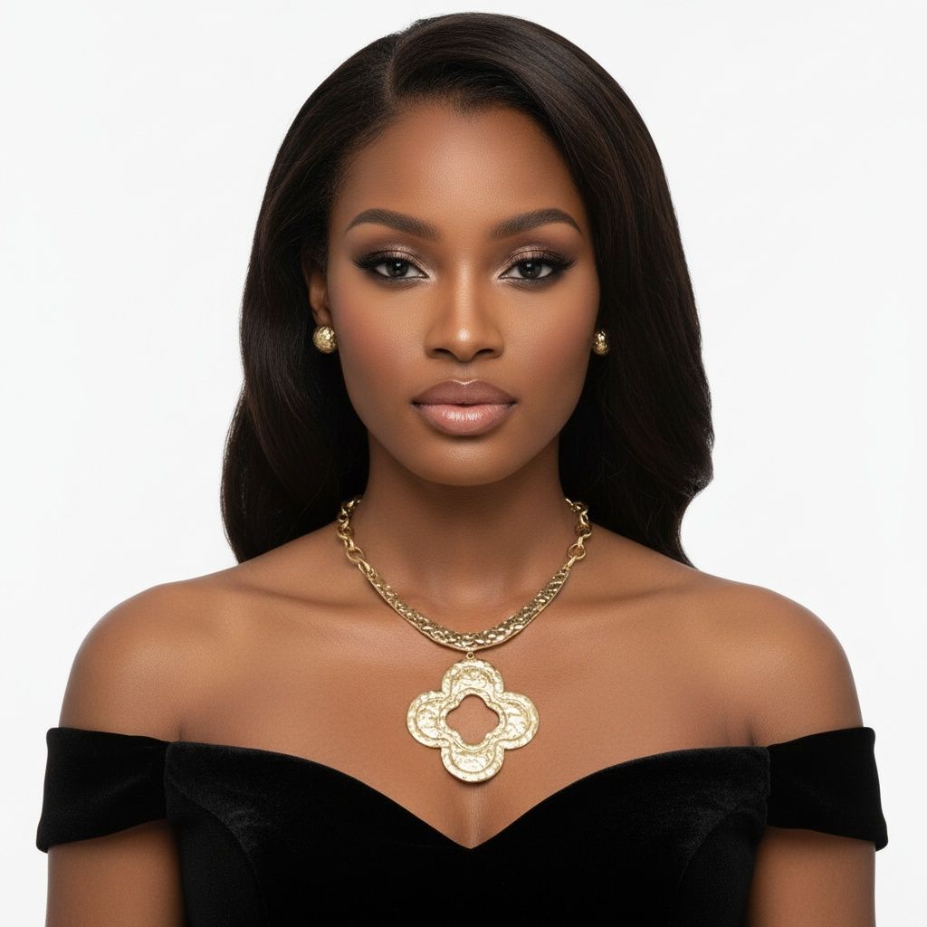 Pendant Matte Gold Hammered Quatrefoil Necklace