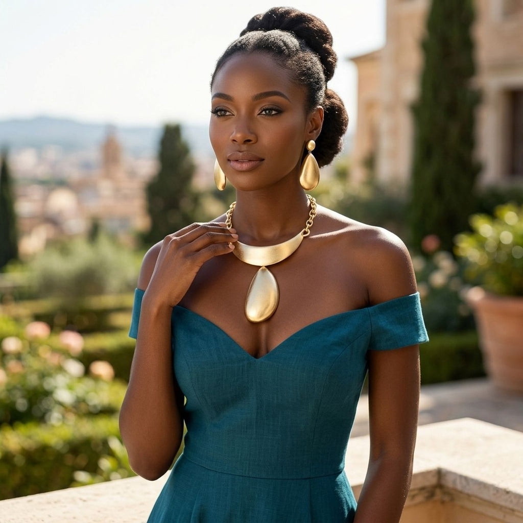 Sculpted Teardrop Pendant Matte Gold Necklace