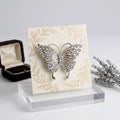 Silver Butterfly Large Brooch Pin with Crystals