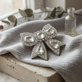 Oversized Brooch Silver Ribbon Bow Crystal Pin
