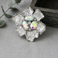 Oversized Brooch Silver Flower Aurbo Crystal Pin
