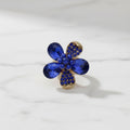 Cocktail Ring Blue Teardrop Crystal Flower Design